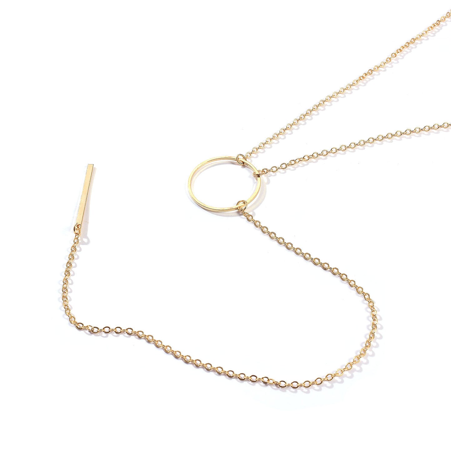European and American cross-border simple temperament metal ring tassel chain personalized short necklace necklace