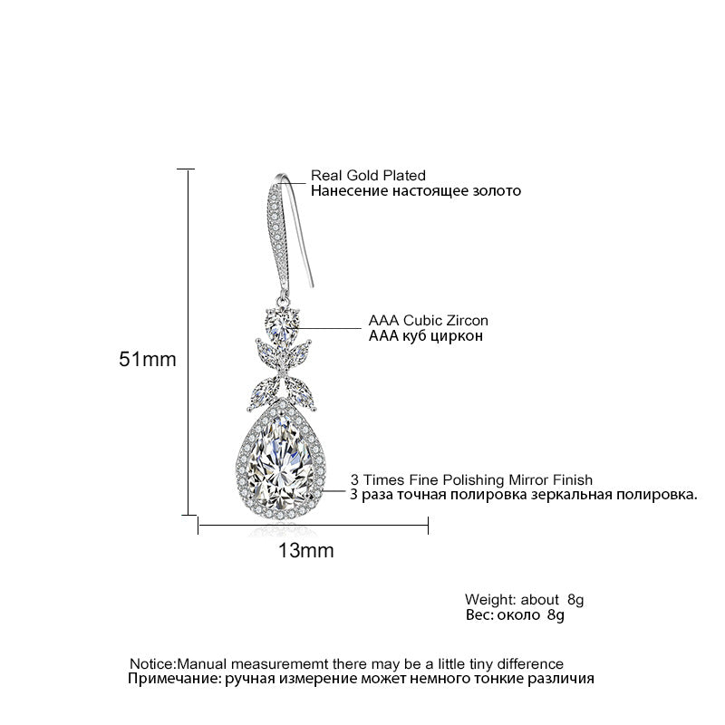 RAKOL European and American Popular Petal Waterdrop AAA Zirconia Earrings for Women, Elegant Versatile Bridal Earrings, In-Stock Wholesale