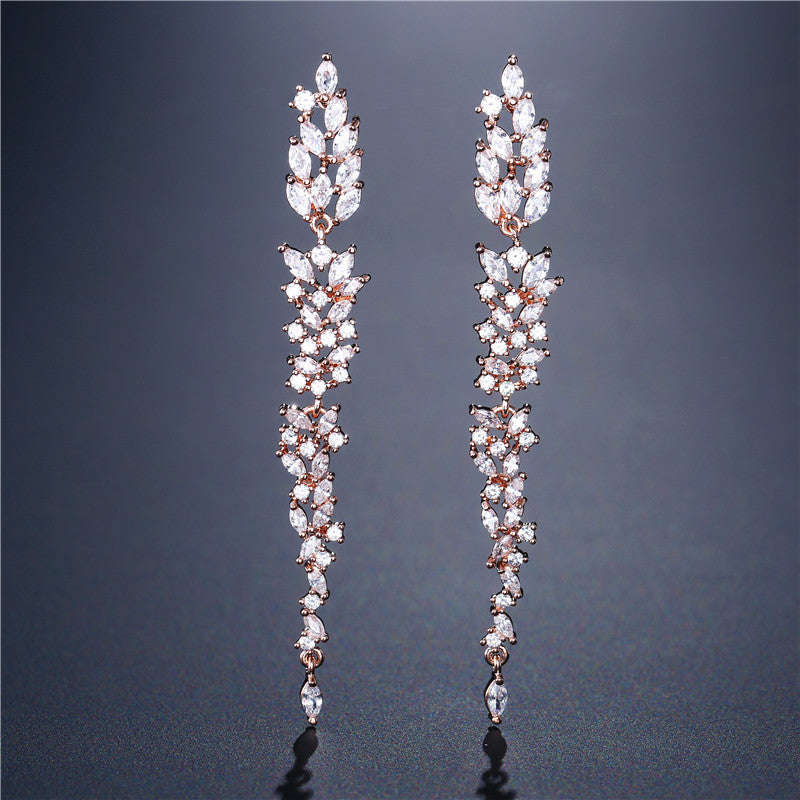 RAKOL original design, elegant temperament, long fringed floral earrings, women's personality, light luxury, slightly inlaid zircon stud earrings