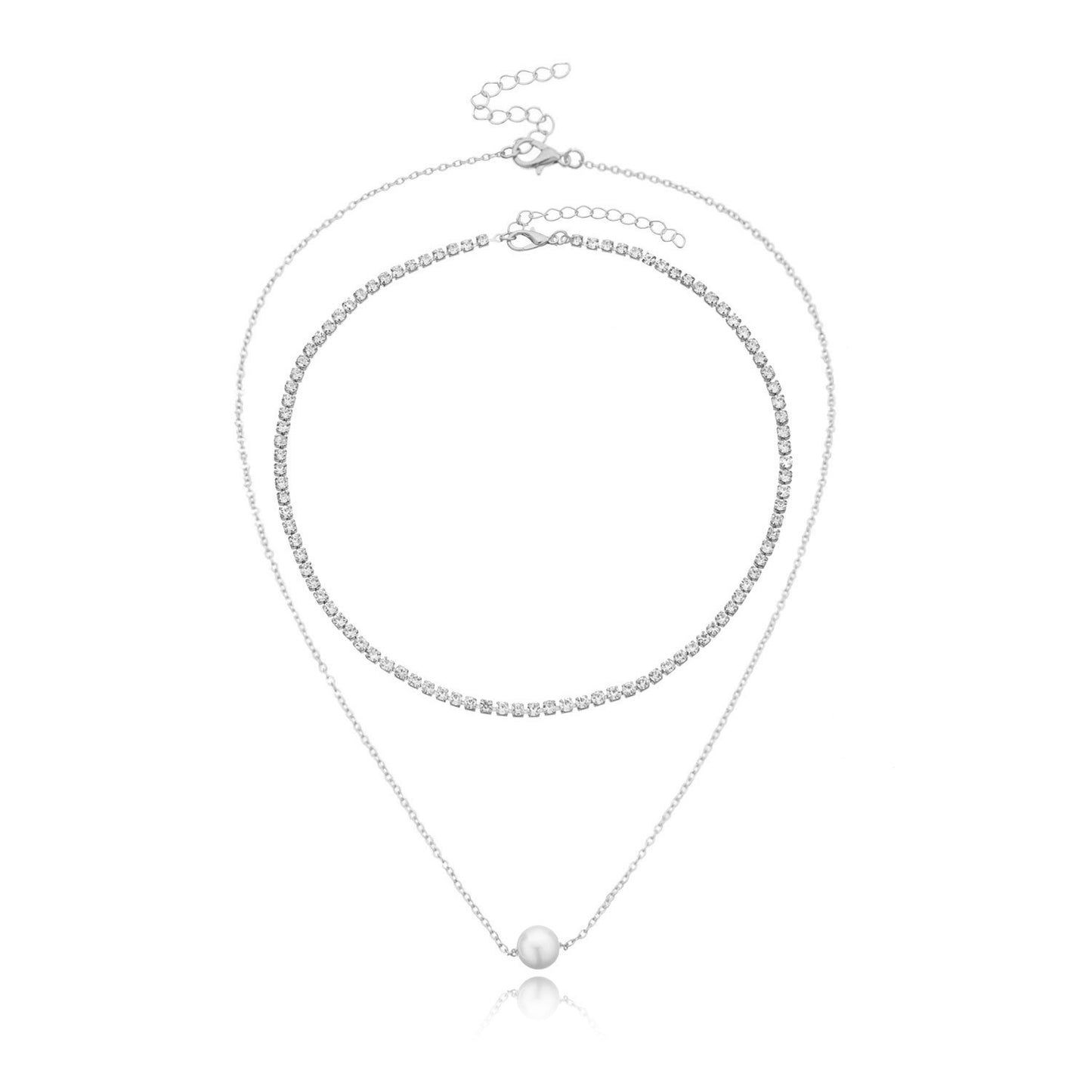 European and American cross-border jewelry, fashion temperament, double-layer pearl necklace, women's popular micro-inlaid rhinestones, trendy brand personality necklaces