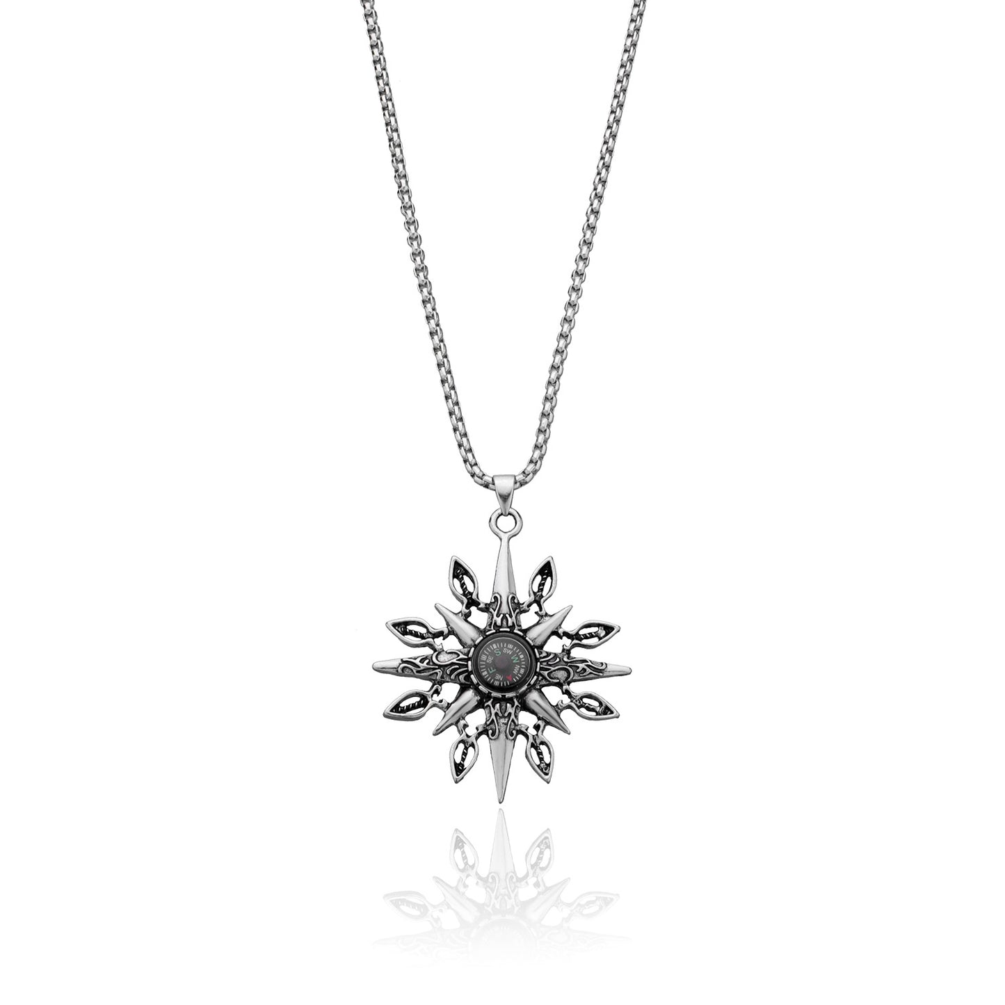 European and American cross-border jewelry, fashion personality, compass pendant necklace, floral punk rock men's and women's long necklace