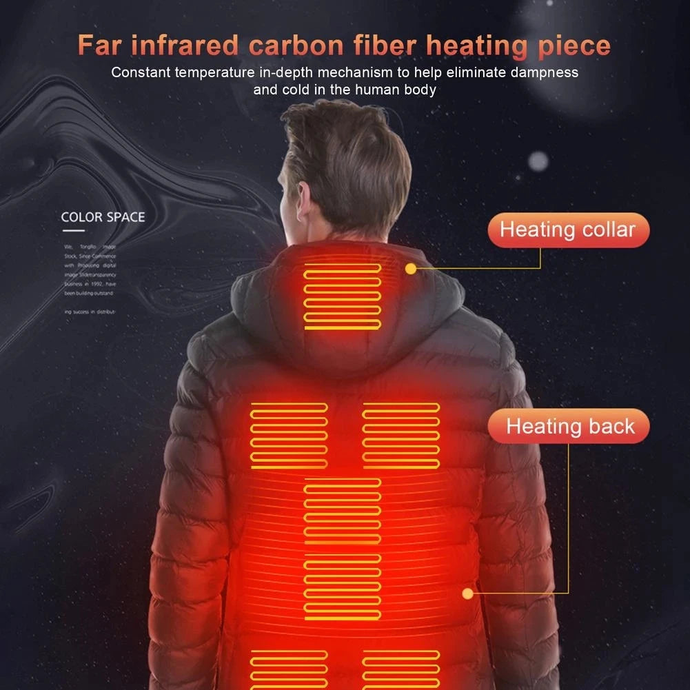 Men 9 Areas Heated Jacket USB Winter Outdoor Electric Heating Jackets Warm Sprots Thermal Coat Clothing Heatable Cotton jacket Shopylife