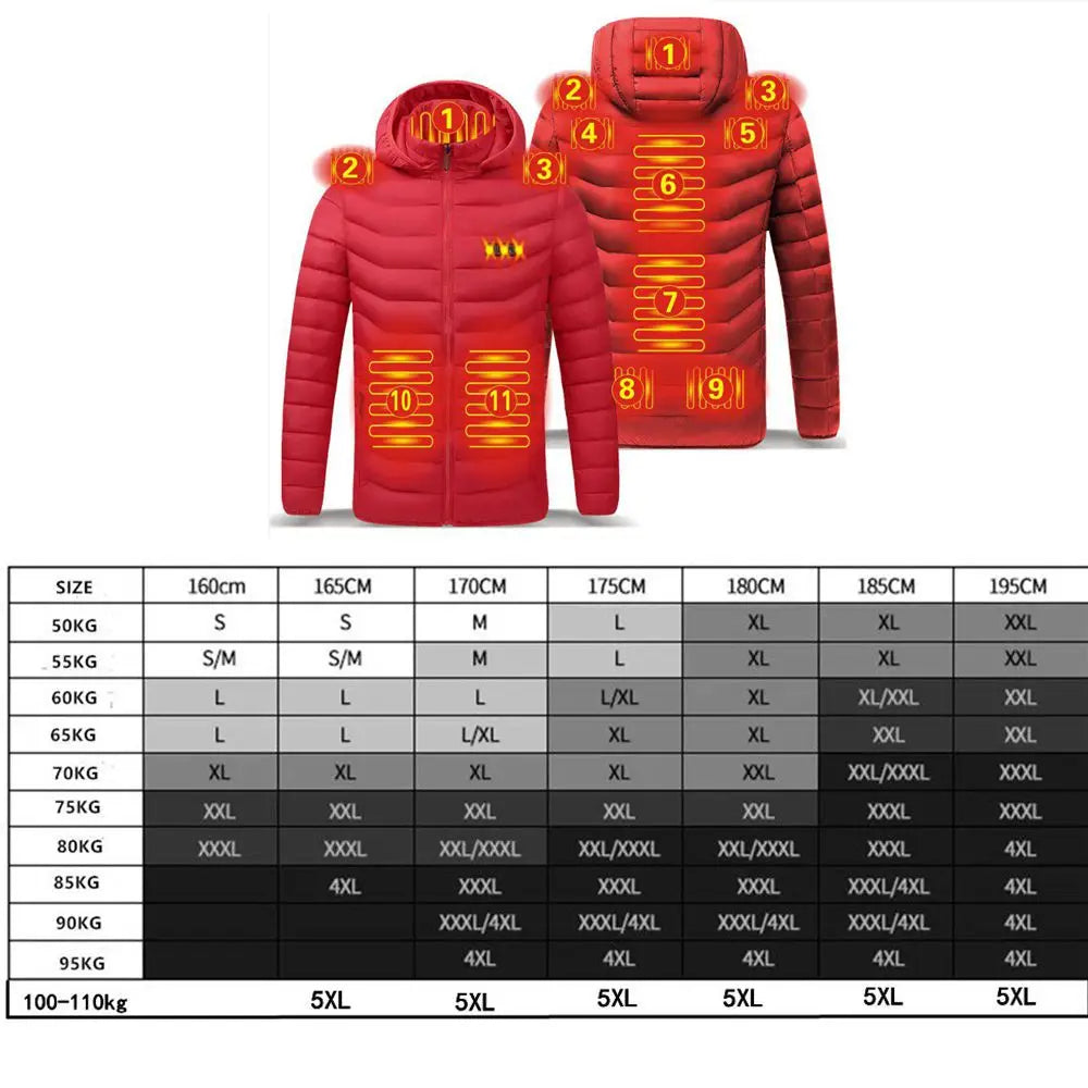 Men 9 Areas Heated Jacket USB Winter Outdoor Electric Heating Jackets Warm Sprots Thermal Coat Clothing Heatable Cotton jacket Shopylife