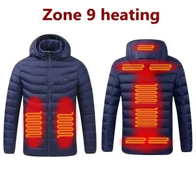 Men 9 Areas Heated Jacket USB Winter Outdoor Electric Heating Jackets Warm Sprots Thermal Coat Clothing Heatable Cotton jacket Shopylife