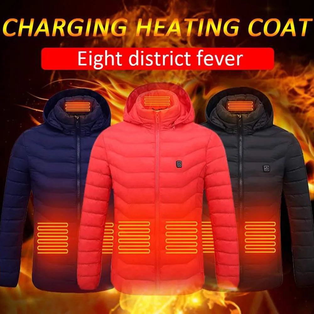 Men 9 Areas Heated Jacket USB Winter Outdoor Electric Heating Jackets Warm Sprots Thermal Coat Clothing Heatable Cotton jacket Shopylife