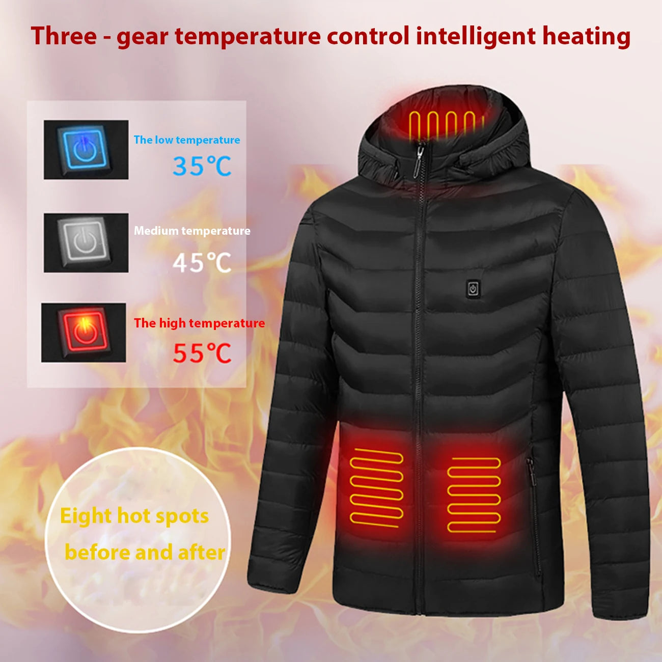 Men 9 Areas Heated Jacket USB Winter Outdoor Electric Heating Jackets Warm Sprots Thermal Coat Clothing Heatable Cotton jacket Shopylife