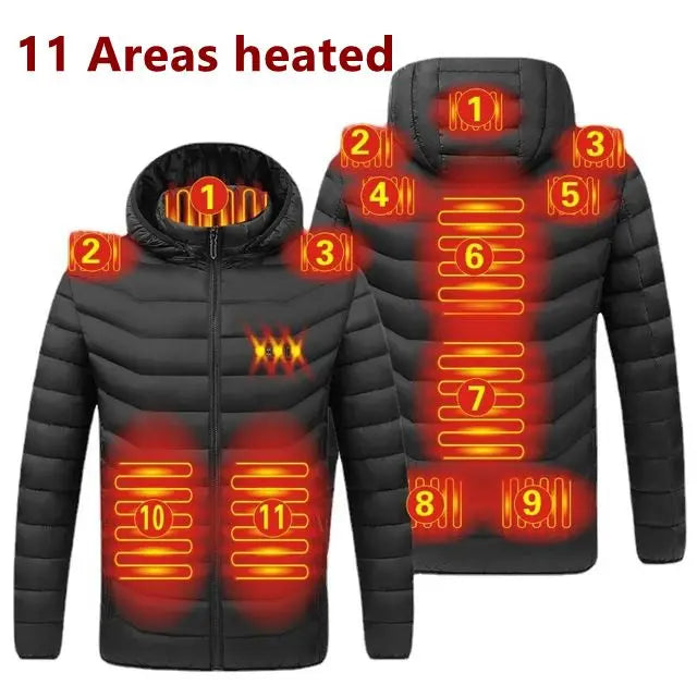 Men 9 Areas Heated Jacket USB Winter Outdoor Electric Heating Jackets Warm Sprots Thermal Coat Clothing Heatable Cotton jacket Shopylife