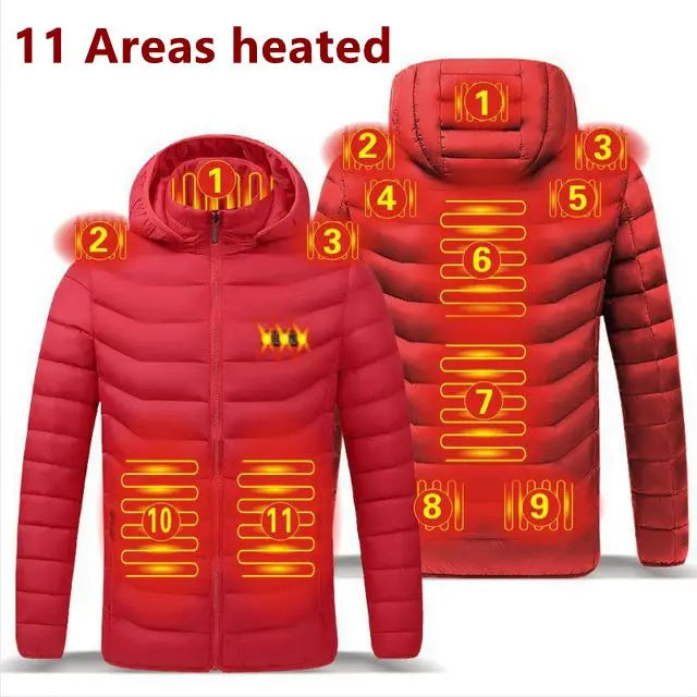 Men 9 Areas Heated Jacket USB Winter Outdoor Electric Heating Jackets Warm Sprots Thermal Coat Clothing Heatable Cotton jacket Shopylife