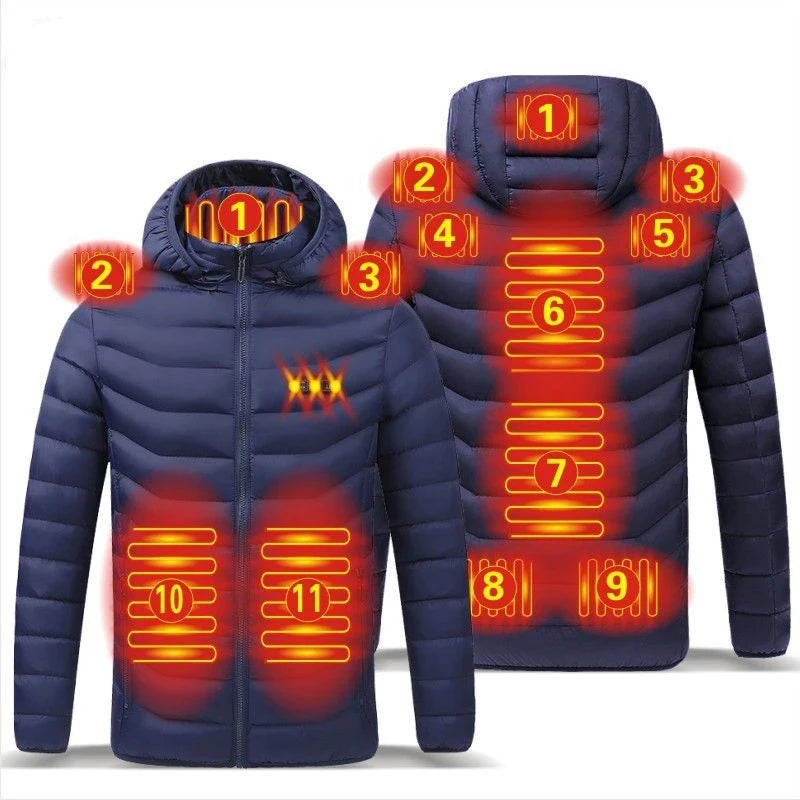 Men 9 Areas Heated Jacket USB Winter Outdoor Electric Heating Jackets Warm Sprots Thermal Coat Clothing Heatable Cotton jacket Shopylife