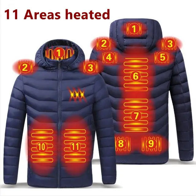 Men 9 Areas Heated Jacket USB Winter Outdoor Electric Heating Jackets Warm Sprots Thermal Coat Clothing Heatable Cotton jacket Shopylife