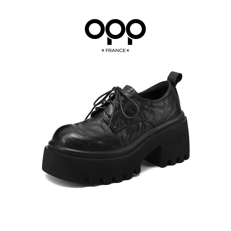 OPP leather loafers women's single shoes 2025 spring and autumn new explosive platform British style small leather shoes women's black shoes