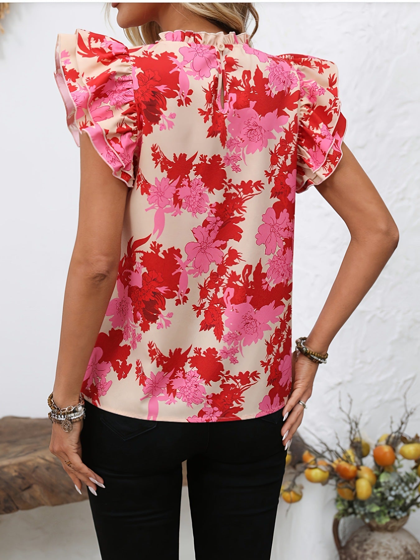Cross-border European and American full-print prints, butterfly sleeve casual shirts, short-sleeve sleeveless women's tops