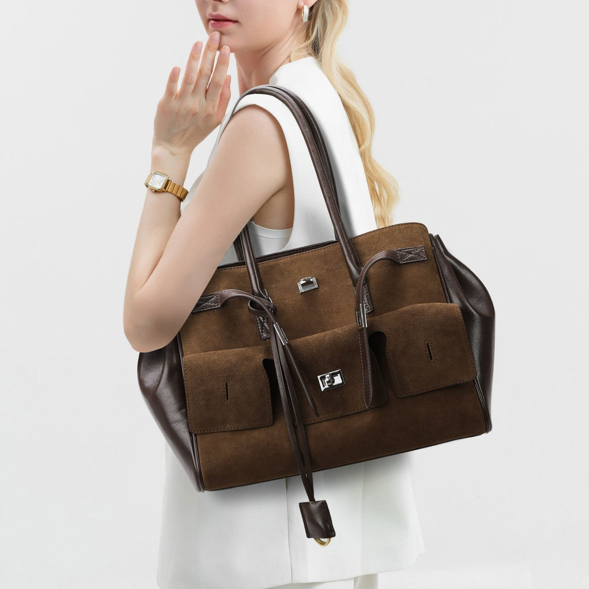 Bolsa tote feminina Internacional Novo modelo camurçado Bolsa de ombro minimalista versátil Bolsa de mão feminina Grande capacidade para o dia a dia bolsa atacado
