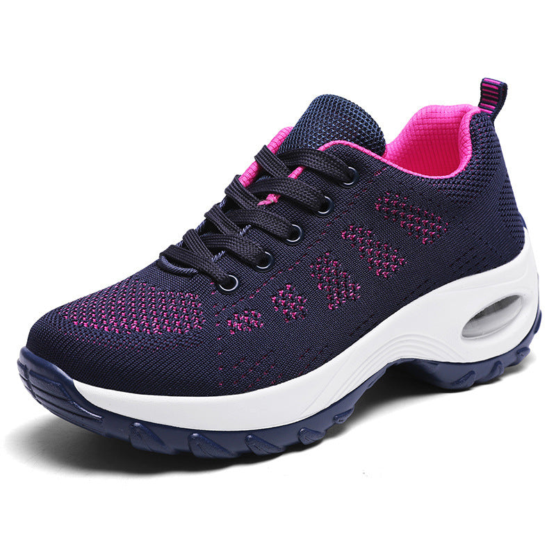 2025 autumn new fly-woven mesh sneakers, middle-aged and elderly breathable women's shoes, trendy platform casual shoes, cross-border