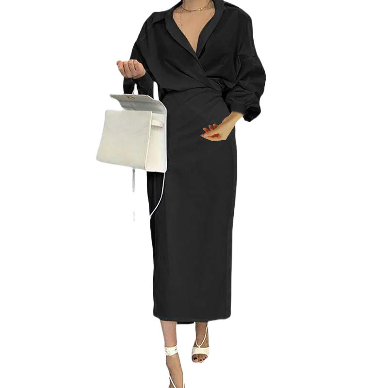 2025 summer new cross-border European and American Amazon hot sale fashionable, dignified, elegant and elegant solid color dress