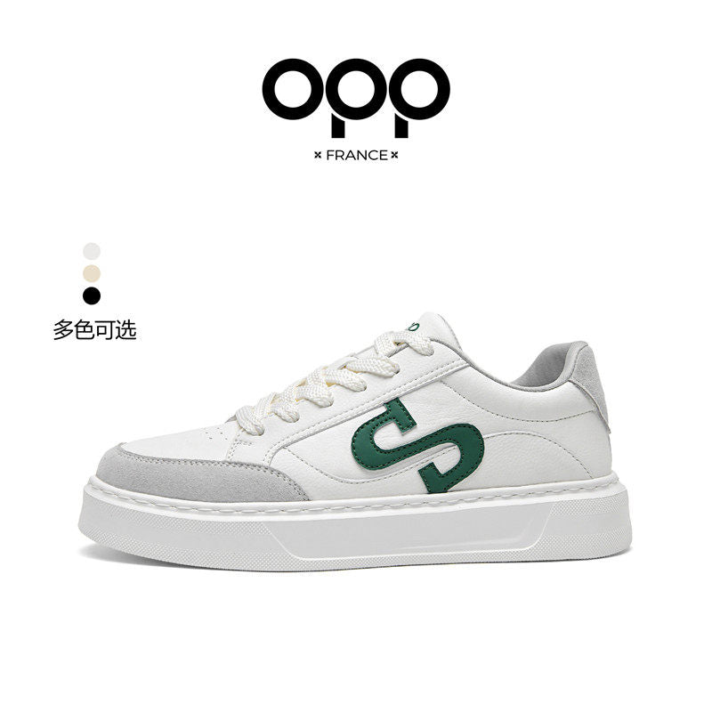 OPP men's shoes spring thick sole comfortable classic leather popular versatile athleisure low-top black board shoes for men