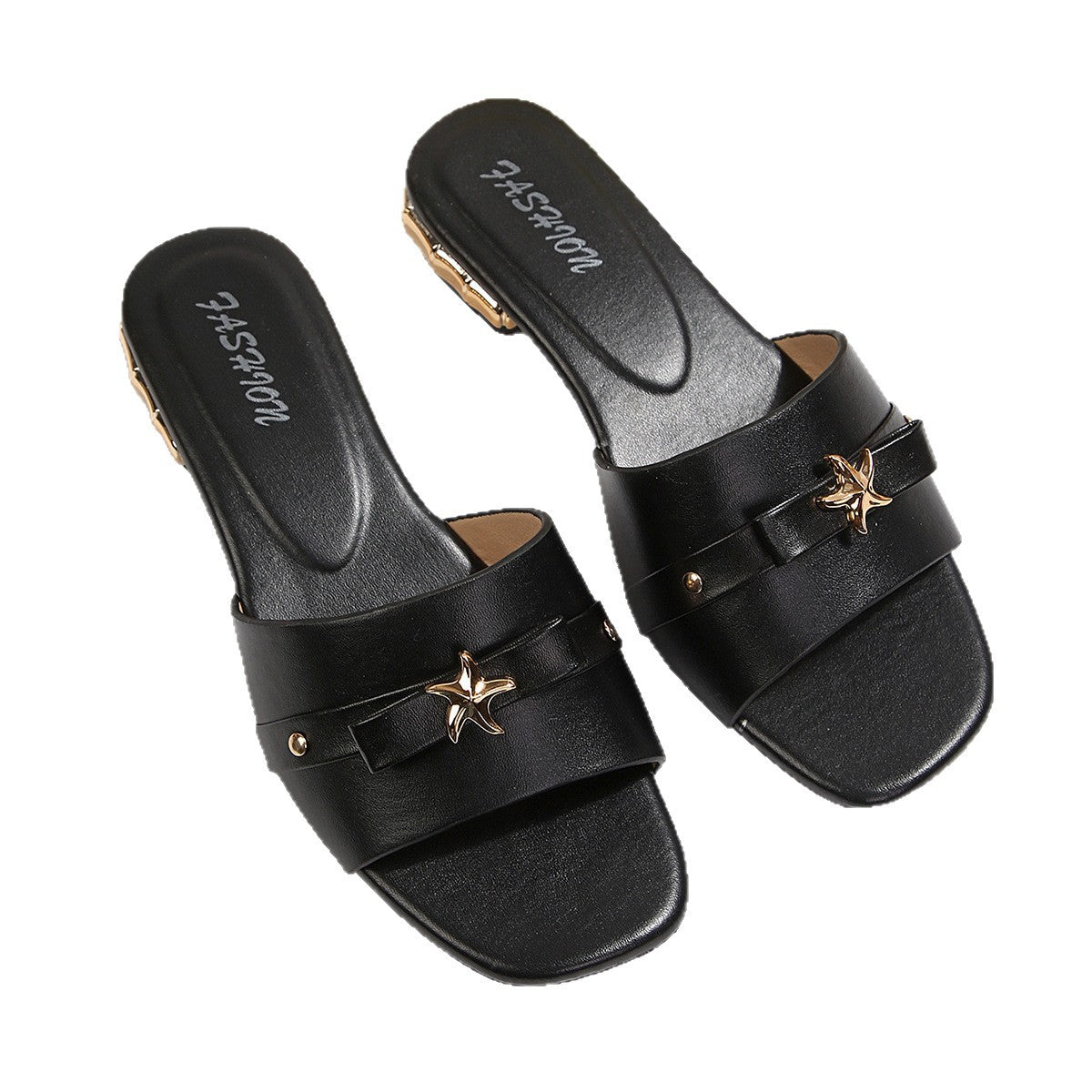 European and American cross-border foreign trade wholesale high-heeled sandals for women, elegant versatile metal decorative buttoned square-toe sandals