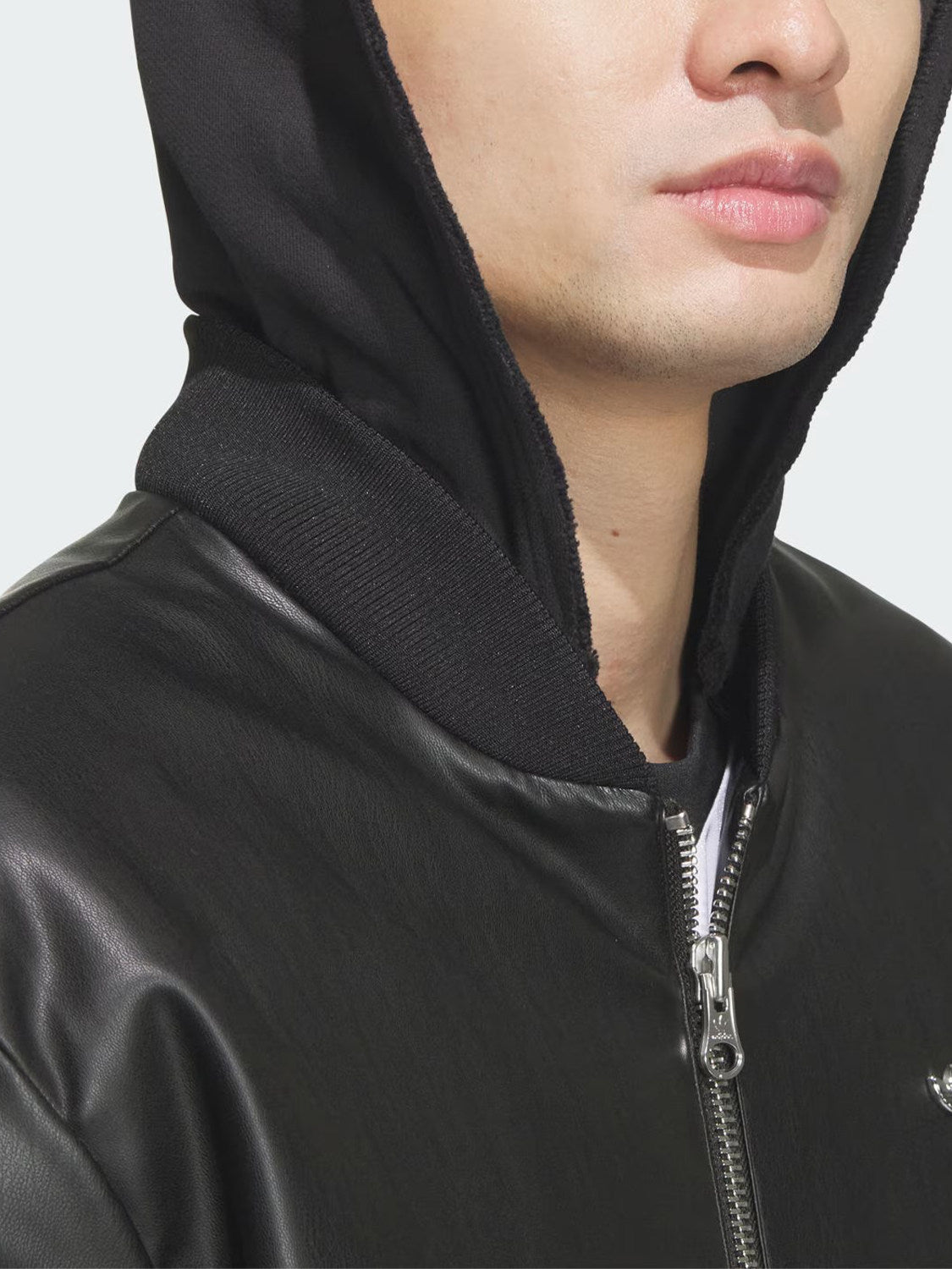 Adidas Official Genuine Clover Men's Faux Leather Sports Fashion Hooded Jacket JL7556