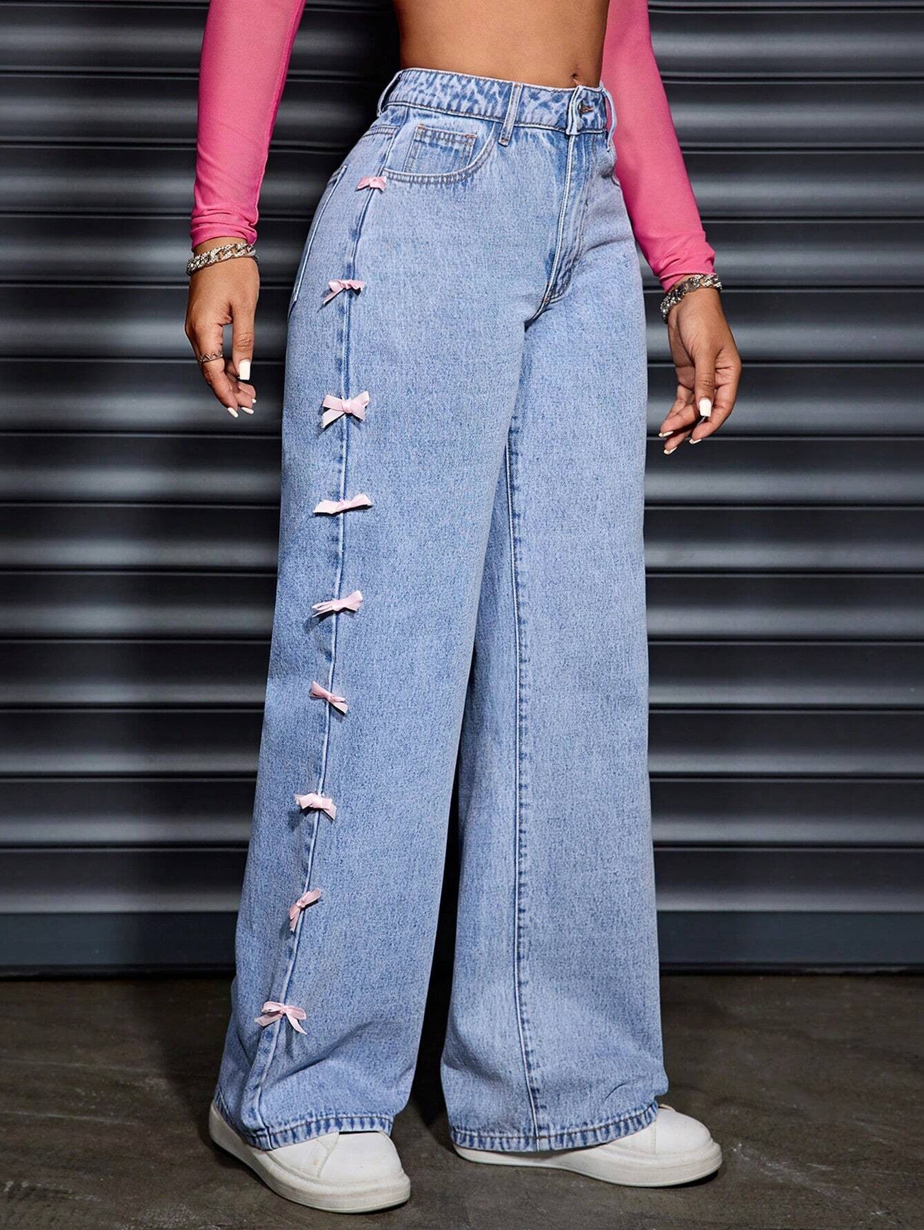 Cross-border foreign trade new design butterfly ins style jeans wide-leg wash high-waisted straight-leg trousers women's JEANS