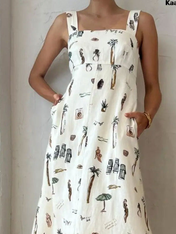 2026 AliExpress bow strap spring long skirt European and beautiful clothing print sexy backless camisole dress for women