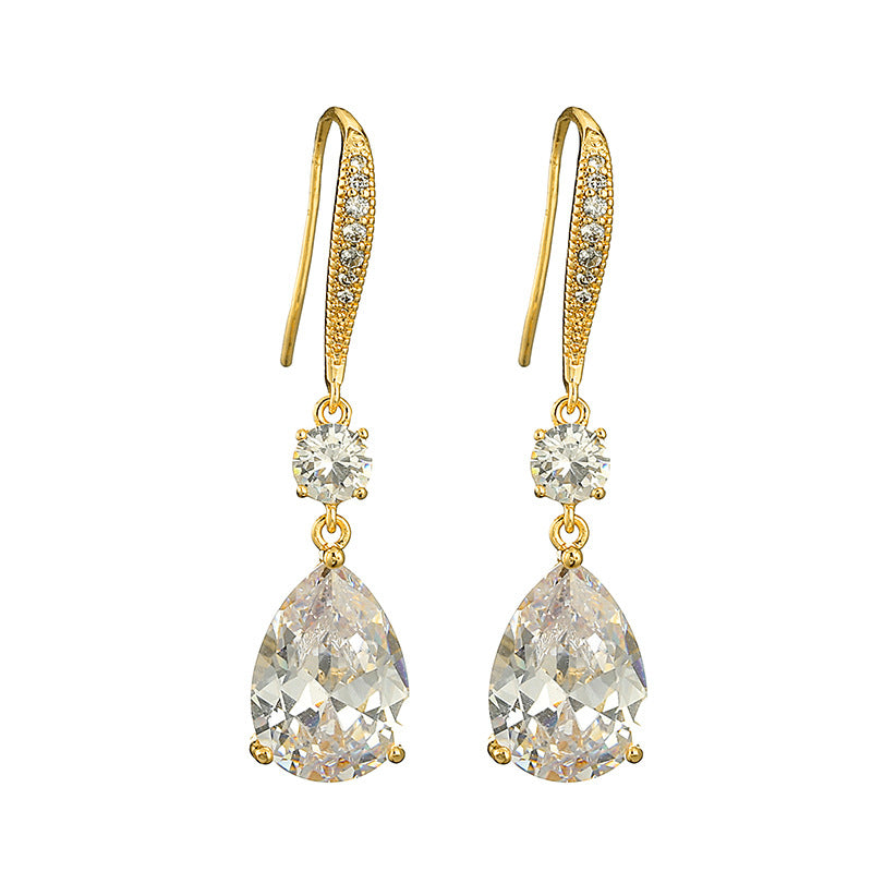 RAKOL Korean version has a simple personality and a long drop earring, a beautiful temperament, a micro-inlaid zircon bridal earring, and an earring