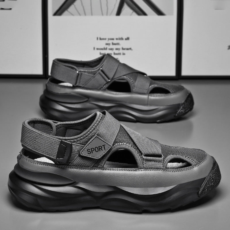 Plus size cross-border men's sandals casual versatile sandals teenagers breathable trend cut-out cool velcro sandals