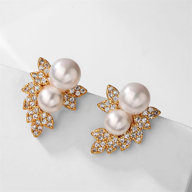 RAKOL Cross-border Unique Niche Design High-End Zircon Pearl Stud Earrings for Women, Elegant Light Luxury for Delicate Earrings