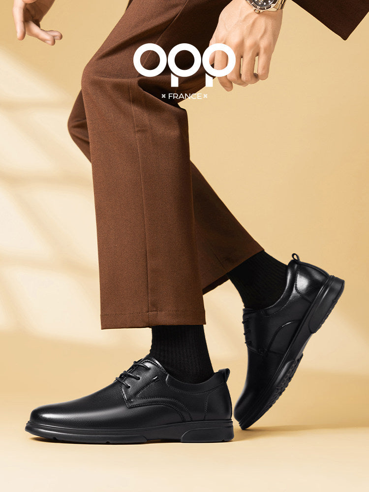 OPP casual leather shoes men's leather all black comfortable high-end British versatile old money style business commuter derby shoes for men