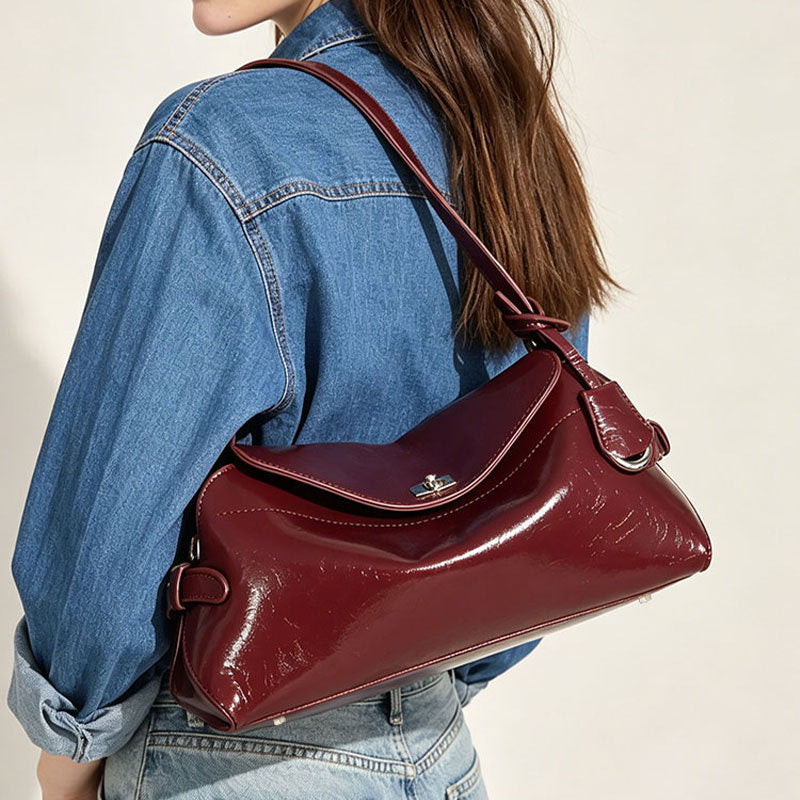 Bolsa de ombro Novo modelo estilo francês luxo discreto Bolsa elegante textura craquelada bolsa baguete minimalista versátil Bolsa transversal Internacional