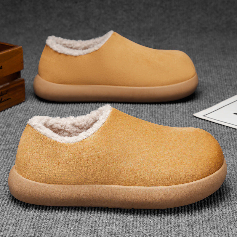 2025 Winter New Cotton Shoes, Men's Fleece-Lined Cotton Shoes, Snow Boots, Flat Shoes, Slip-on Mid-Top Warm Cotton Shoes