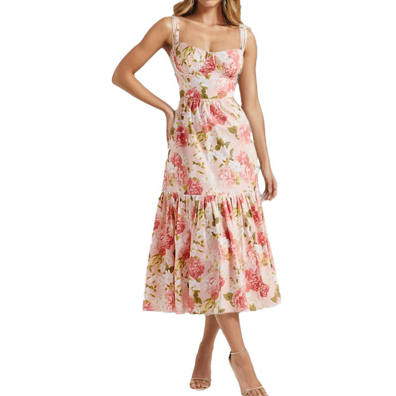 Cross-border Europe and the United States 2026 new Amazon women's temperament sexy printed backless pressed pleated sleeveless slip dress