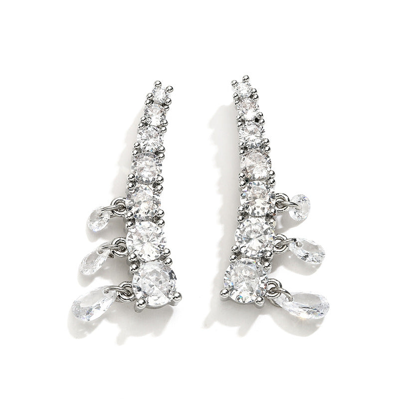 RAKOL Cross-border Fashion Aneurcade Gradient Rhinestone Hook-On Earrings for Women, Design Sense Zircon Stud Earrings for Women