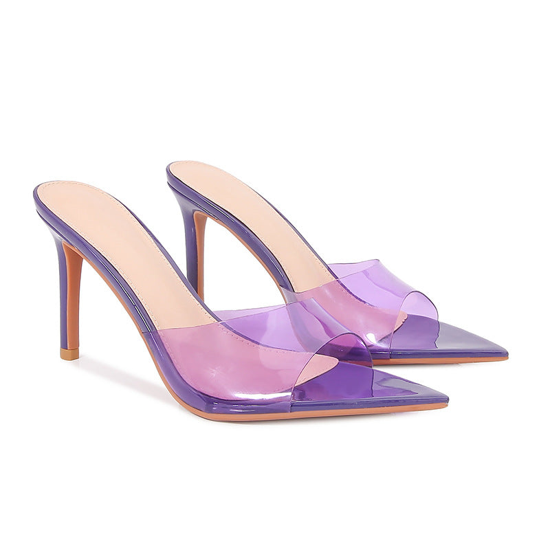 YX Transparent Heeled Sandals Women's 2026 Summer New Fashion Stiletto Heel Pointed Toe Sexy Open Toe Slippers Wear Outside