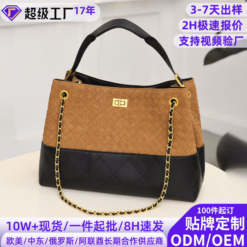 Internacional Bolsa de mão Novo modelo trançado camurçado Bolsa europeia e americana vintage estilo descontraído Bolsa bucket pode ser usada no ombro Bolsa transversal feminina