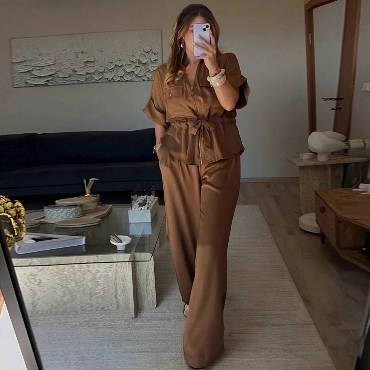 AliExpress 2025 New European and American Fashion Casual Suit Women's Workwear Style Drawstring Pocket Two-Piece Women's Suit