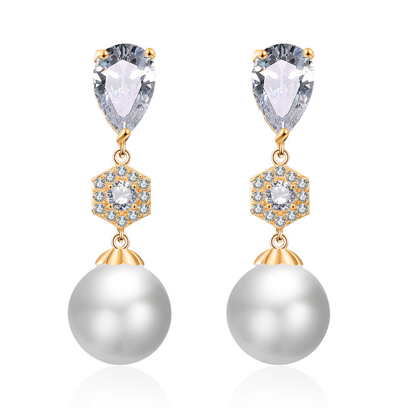 Best-selling foreign trade pearl stud earrings, zircon earrings, light luxury high-end accessories, niche designs, wedding bridesmaids