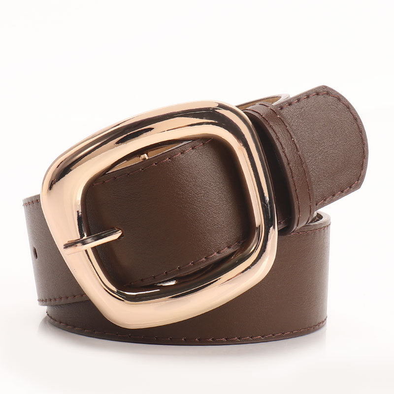 New versatile trapezoidal pin buckle wide women's belt chic commuter casual style with jeans clothing belt women
