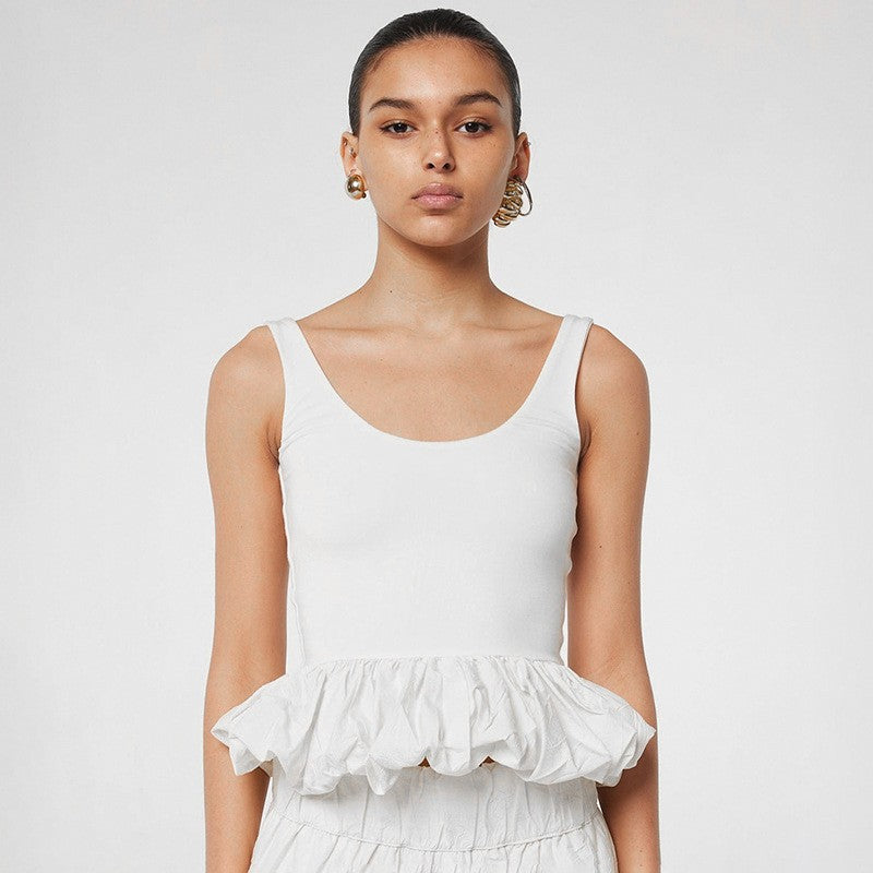 2025 spring/summer new European and beautiful clothing solid color sleeveless slim back open back bubble edge sexy little vest top for women