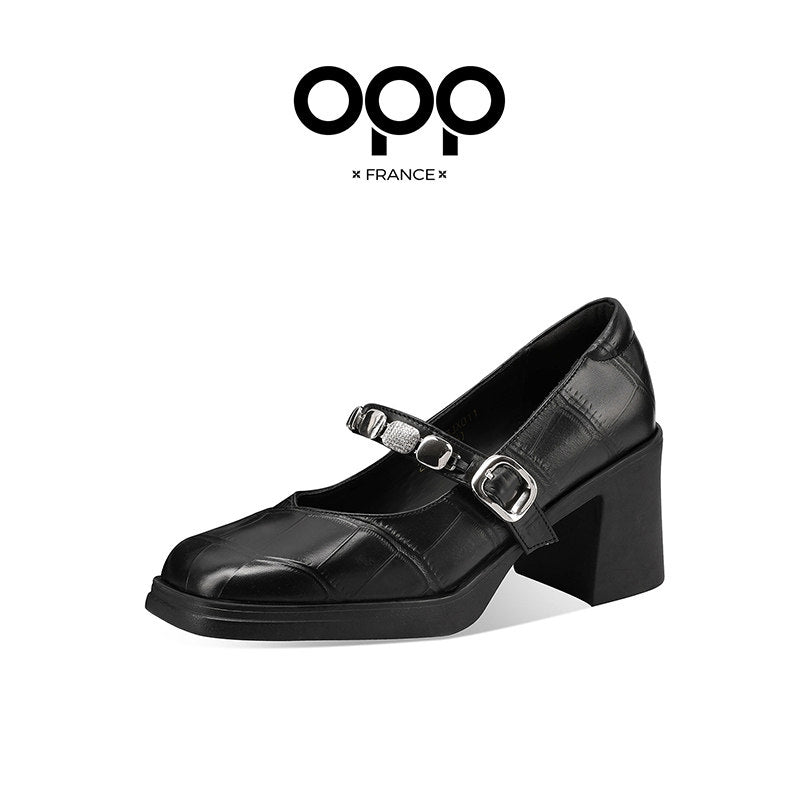 OPP leather shoes women's 2025 spring and autumn new leather shoes, Mary Jane shoes, casual low-heeled and high-heeled beanie loafers