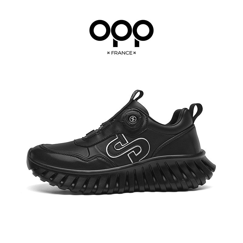 OPP daddy shoes spring men's light luxury leather versatile white shoes swivel button one kick sports casual shoes