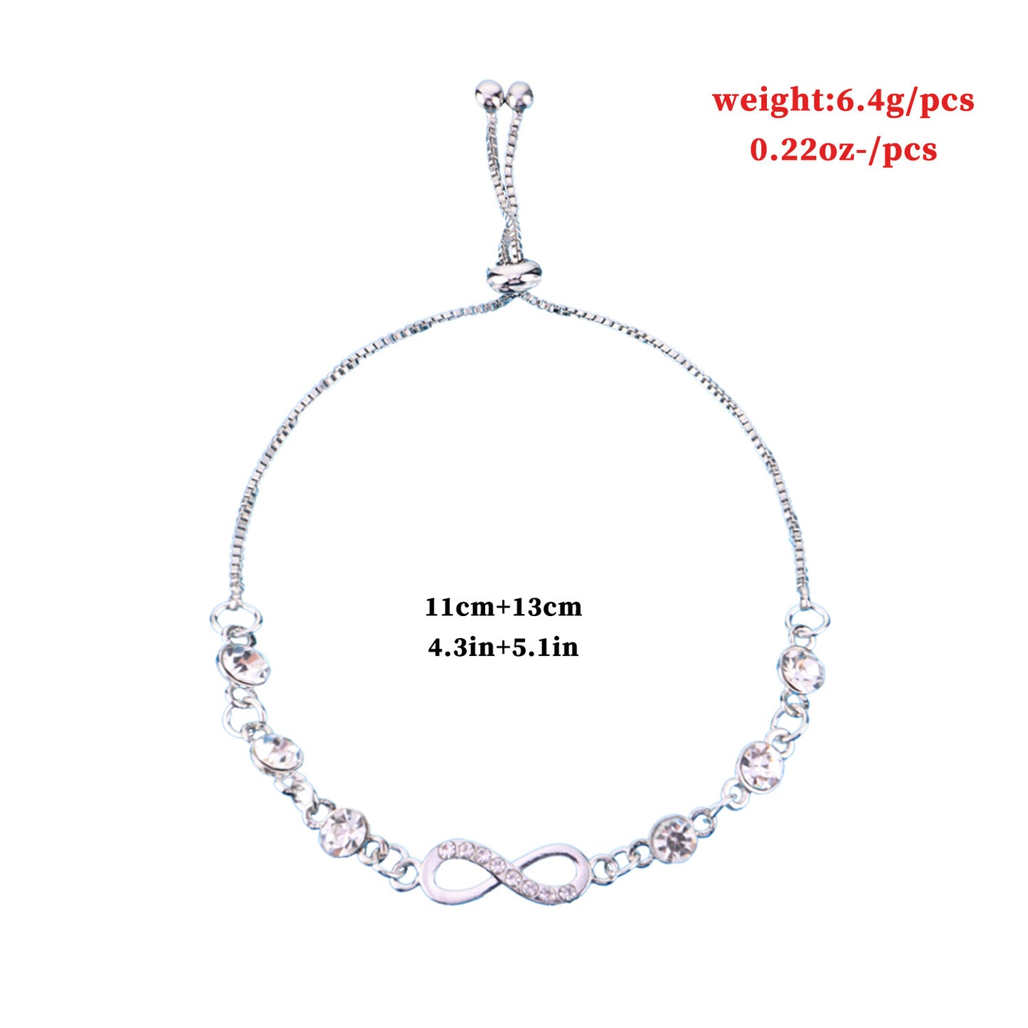 European and American cross-border jewelry new diamond-encrusted 8 figure infinite bracelet women's transparent rhinestone beads adjustable hand ornament