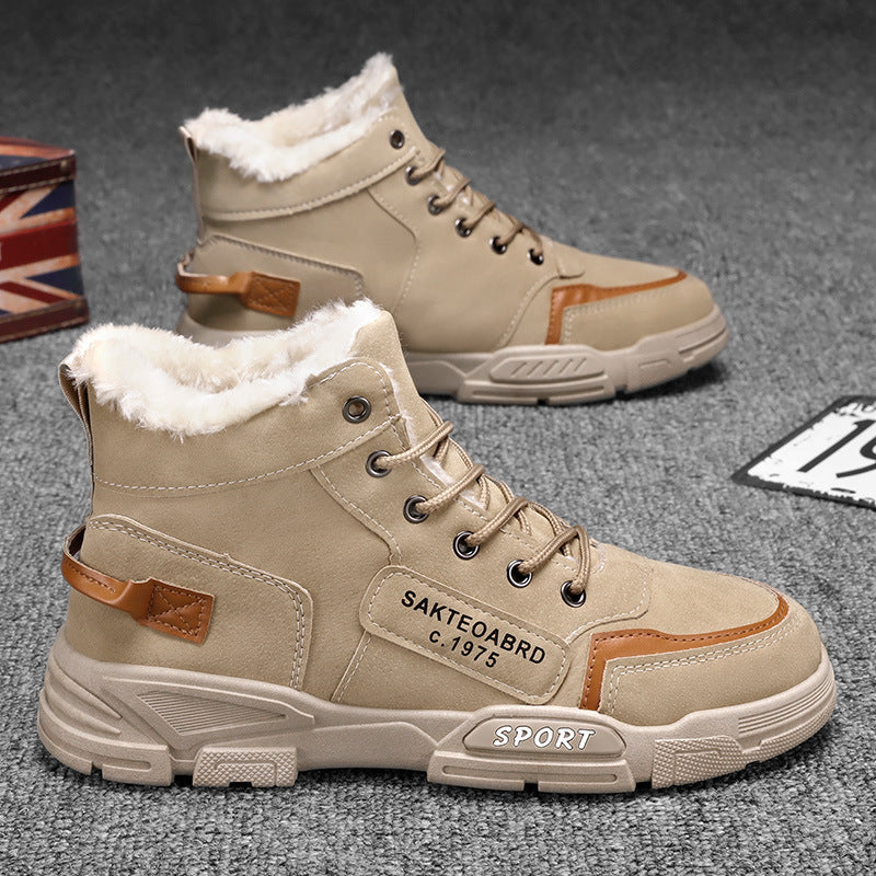2021 men's winter fleece-lined thickened snow boots, high-top Martin boots, waterproof and non-slip men's cotton shoes, warm boots