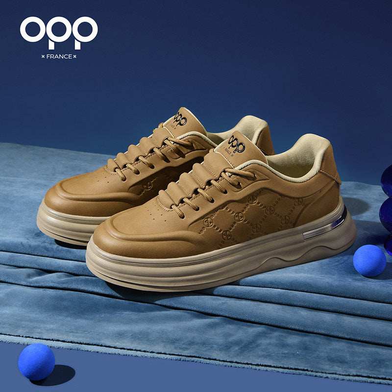 Ténis OPP primavera 2026 para homem, novo modelo em pele leve de luxo, casual sofisticado e versátil, ténis de cano baixo retro para skate.