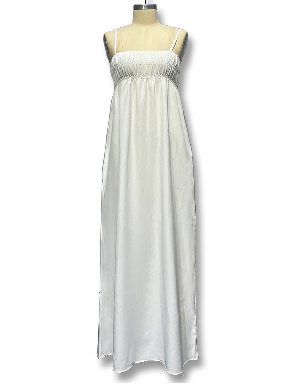 Cross-border Amazon new European and American clothing temperament solid color bandeau sleeveless loose casual white slip dress