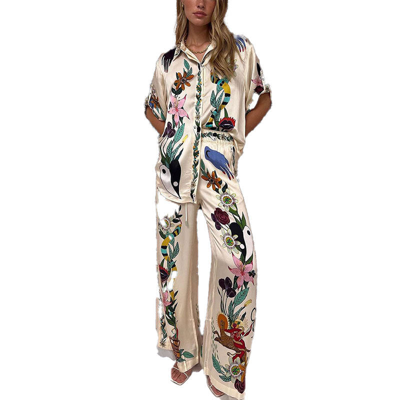 Cross-border AliExpress Spring 2026 European and American Fashion Printed Lapel Single-Breasted Pants Casual Fashion Suit