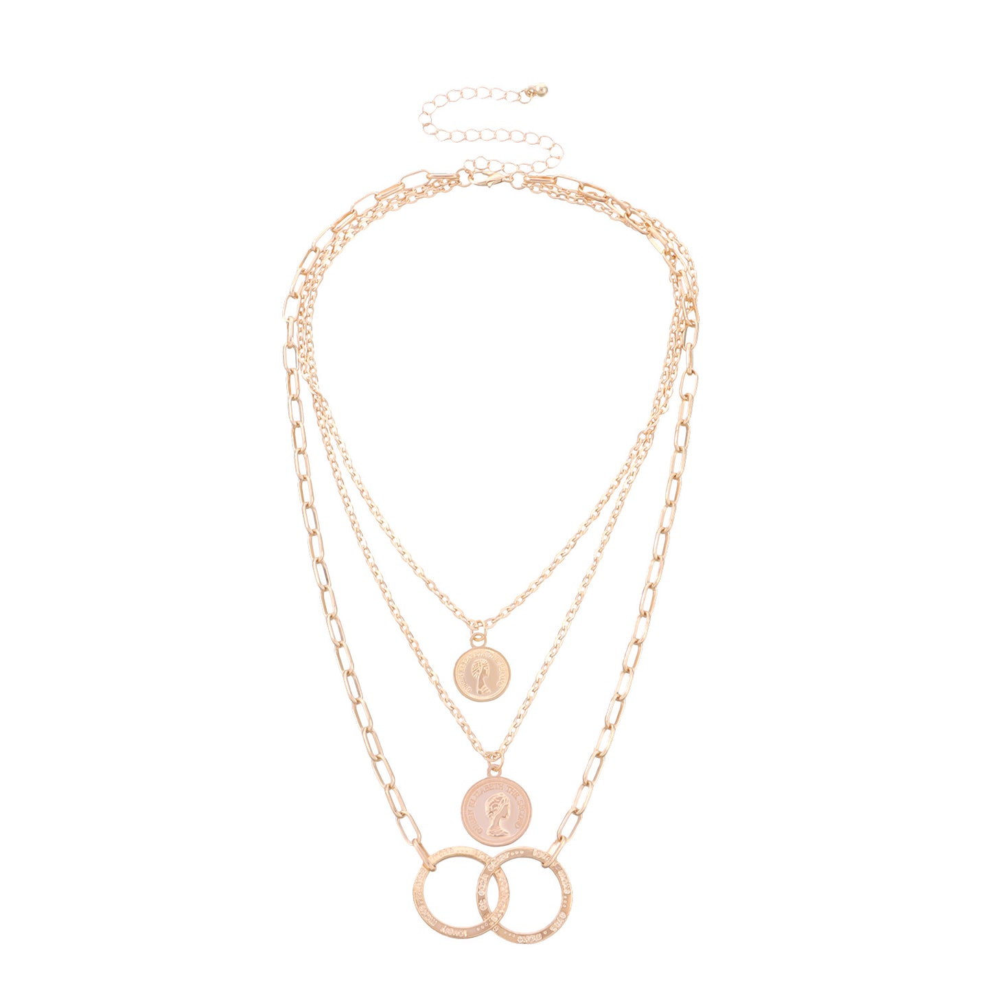 European and American cross-border jewelry, fashion trends, multi-layer ring stitching, stacking necklaces, portrait medallion pendants, sweater chains