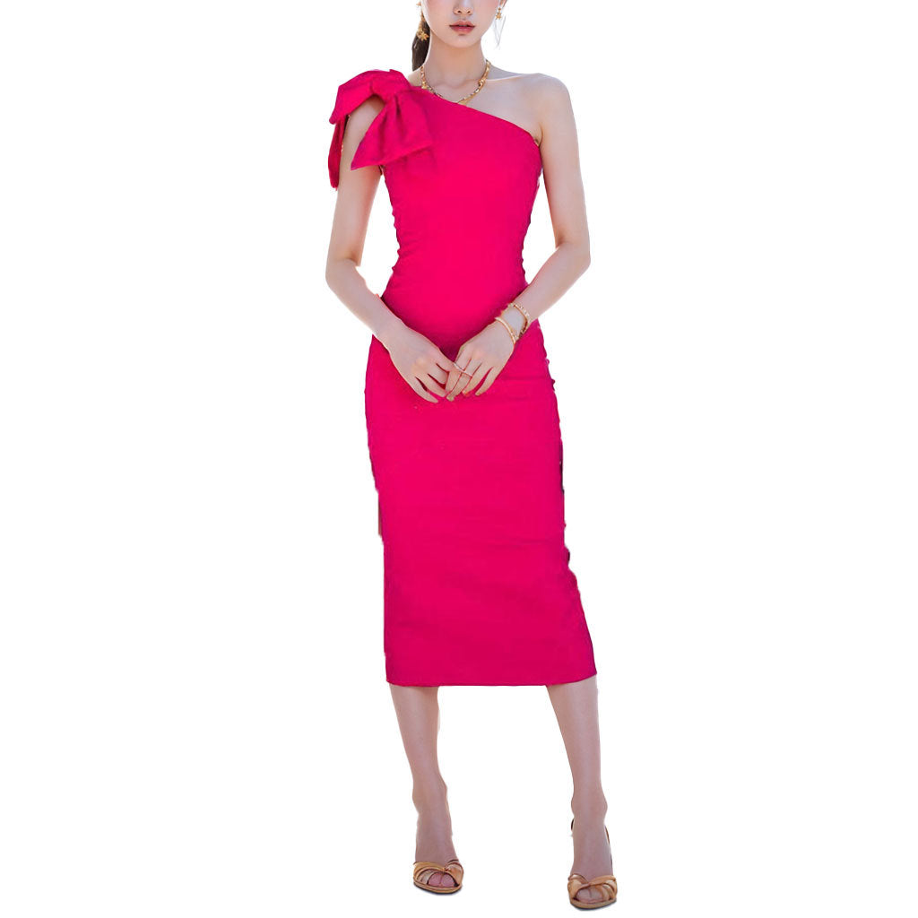 Amazon cross-border women's clothing spring European and American new temperament personality fashion slanted shoulder hip length dress 661