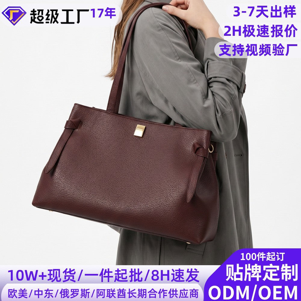 Internacional Bolsa tote fashion textura de couro granulado bolsa grande elegante Grande capacidade para o dia a dia bolsa comércio internacional prático Bolsa de ombro atacado