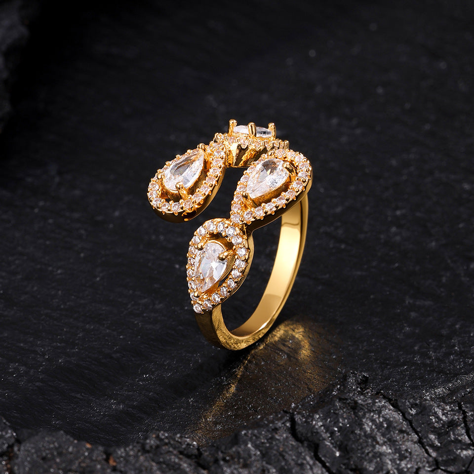 Cross-border European and American style exaggerated full zircon, light luxury, niche, high-end design, open ring for women, women's hand accessories that do not fade