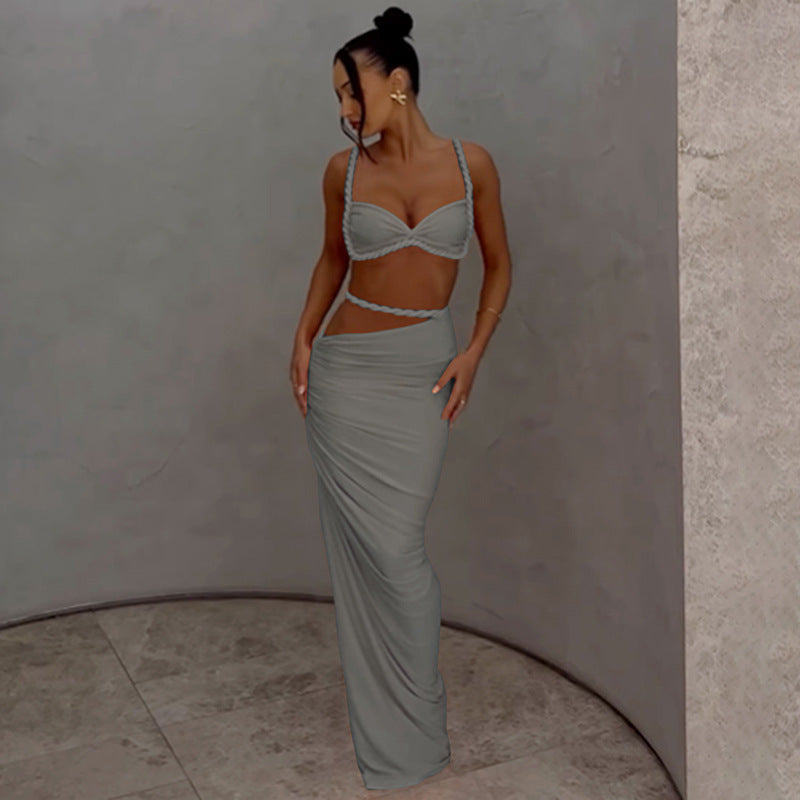 Cross-border wholesale 2025 new women's style European and American style sexy bikini suspender slim fit hip skirt set for women